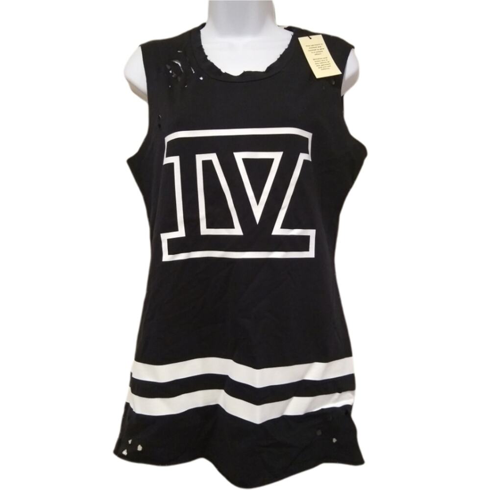 Emma & Sam Dress / Tunic Womens Size XS Black & White Distressed Sleeveless